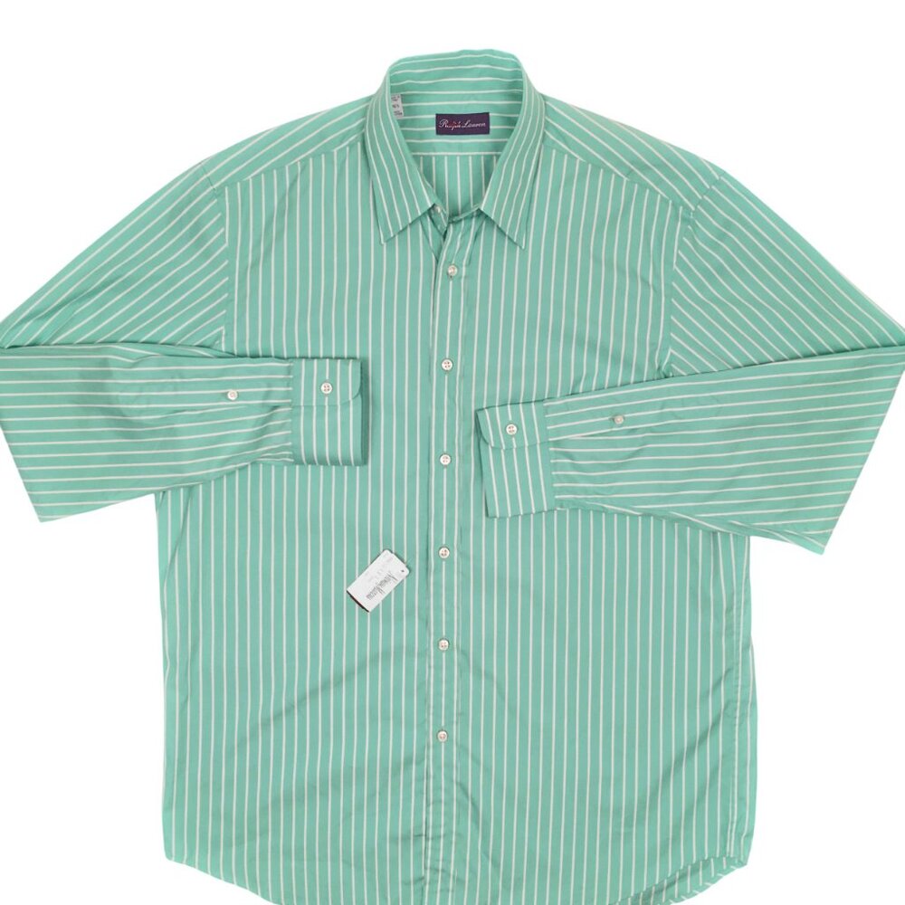 NEW $445 Ralph Lauren Purple Label Dress Shirt! 16.5 Green White Stripes ITALY